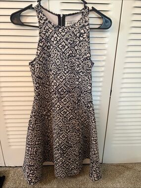 Abercrombie & Fitch Navy and White Sleeveless Fit-and-Flare Mini Dress
